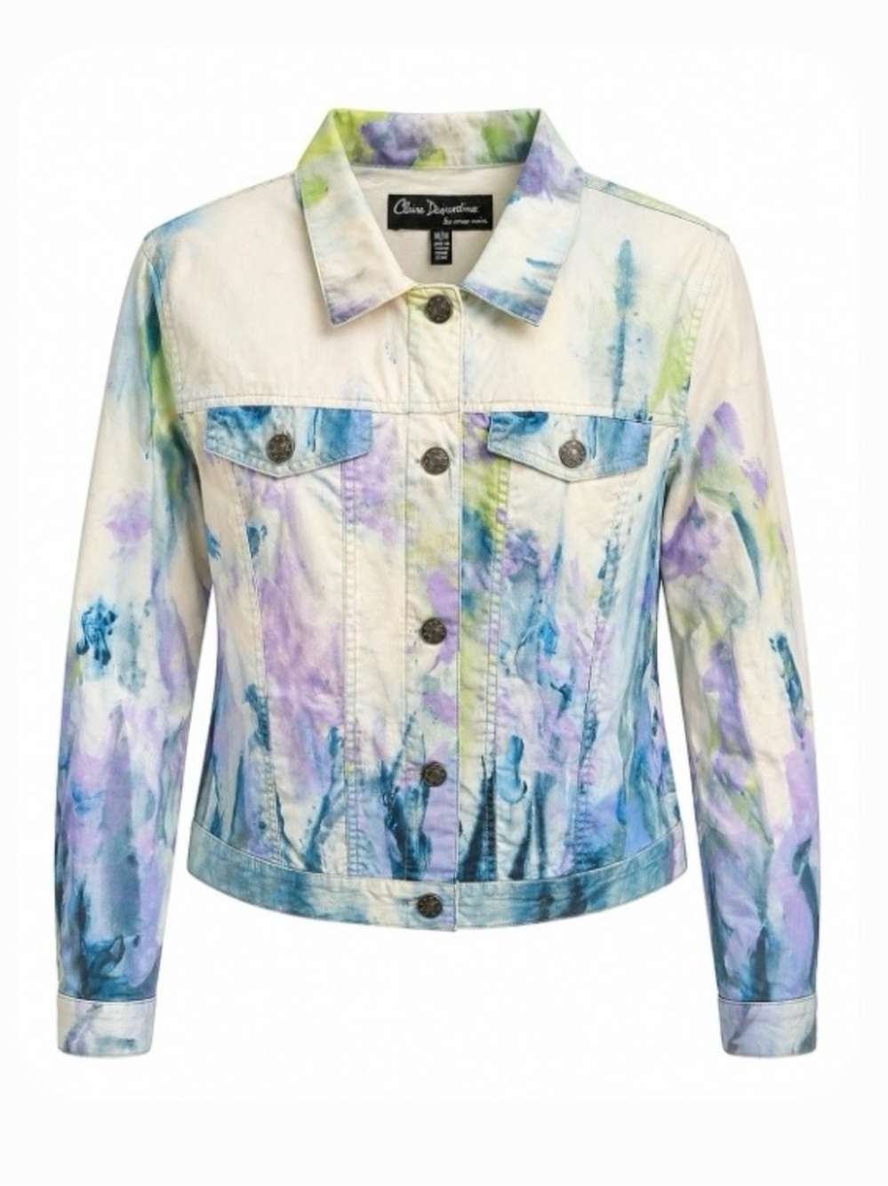 Claire Desjardins Purple Blue Water Colour Print on White Denim Jacket - Size M